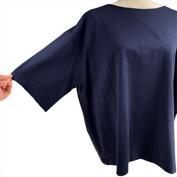 THE ROW Boxy Bateau Neck Short-Sleeve Navy Blue Top Size S - Picture 2 of 7